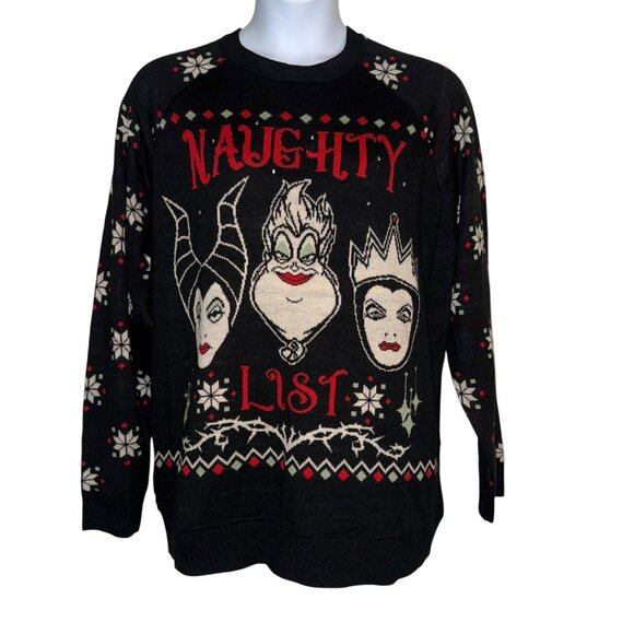 Disney Sweaters - READ Rare Disney Villains Naughty List Sweater Womens XL Christmas Holiday Black